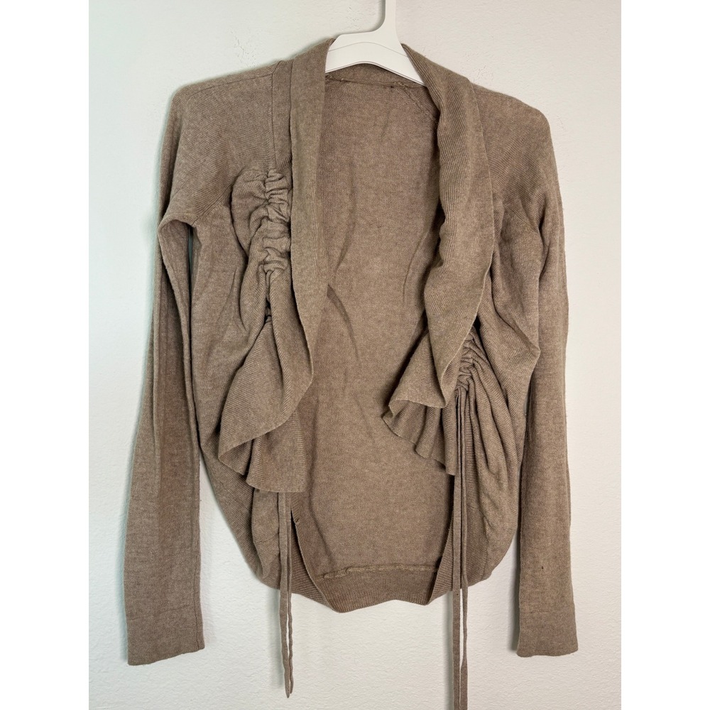 Armani Exchange Womens Ruched Open Front Cardigan Taupe Brown Draped Sweater
